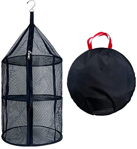 Eayoly Kräuter-Trockengestell | 3-lagiges Pflanzen-Trockennetz zum Aufhängen | Schwarzer Faltbarer hängender Trockner-Trockennetz-Kräutertrockner-Maschen-Trockengestell mit Haken für Hydroponik