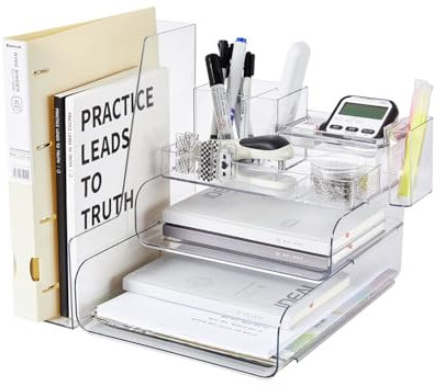 Vassoio porta lettere con porta documenti, accessori da scrivania a 3 livelli e organizer da scrivania per spazio di lavoro, con 1 portapenne, per forniture per ufficio