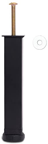 HAOMEO Pied de Lit, Pieds pour Sommier à Lattes Universel | Hauteur: 18cm(+2cm) Reglable | Design: Noir Metallique | Carré: 3x3 cm | pour Les Cadres | avec 2 Boulons M8×60mm | 1 Pièce