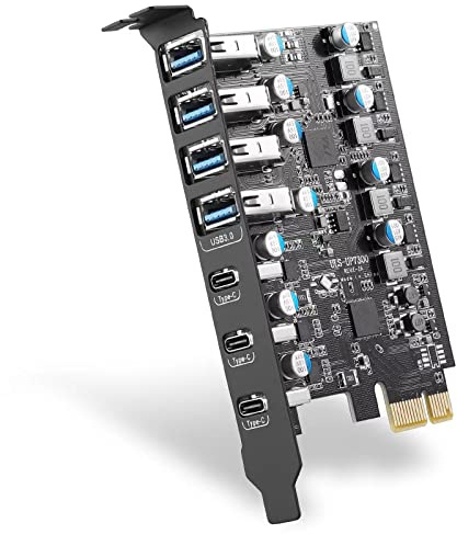 Fanblack 7 Ports PCI-E to USB 3.0 Expansion Card (4 A and 3 C Ports), Internal Converter PCI Express Card for Desktop PC