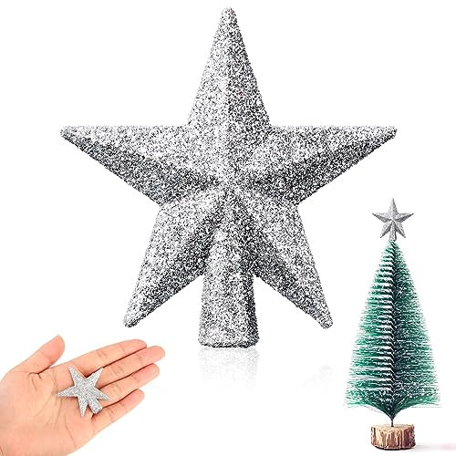 Mini-Oster-Baumspitze, kleiner Stern, Baumspitze für Valentinstag, Baumstern, dekorativ für Weihnachten, Party, 4,5 cm, glitzernd, silberfarben