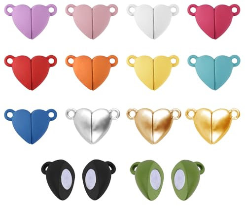 14 Paar Herzförmige Magnetverschlüsse, Farbig Magnetverschlüsse Schmuck Magnetischer Herzanhänger Magnetischer Breakaway Verschluss für Schmuck DIY Zubehör