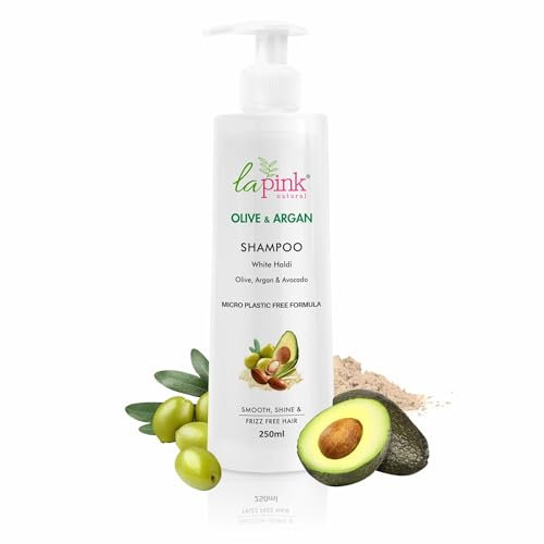 La Pink Olive & Argan Shampoo with Avocado | For Smooth, Shine Frizz-Free Hair | 100% Microplastic Free Formula | All Hair Types | 250ml