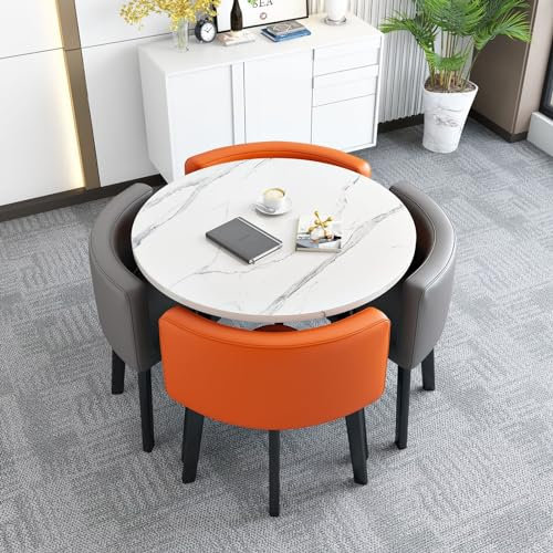 Tisch Und Stuhl Set, Runder Esstisch Mit 4 Stühlen Set, Rezeption Tisch Und Stuhl Kombination, Tischdurchmesser 80 Cm, Besprechungstisch Mit Stühlen, Verhandlungstisch, Für Esszimmer Und Küche ( Color