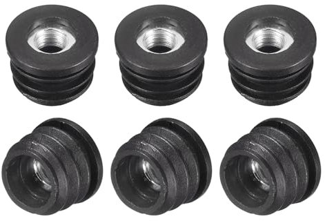 QUARKZMAN 6 Stück Kunststoff-Gewindeeinsätze mit M8-Gewinde, für 22mm/0,86 Außendurchmesser Rundrohr, verstellbare runde Schwarze Kunststoffstopfen, Stuhlbeinkappen Möbelbein-Stopfen