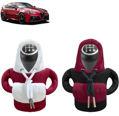 SXCCNW Schalthebel Hoodie, 2 Stück Auto Schaltknauf Abdeckung, Überzug für Schalthebel Dekoration Zubehör 15 x 13 cm Rot Schwarz