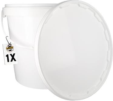 Eimer mit Deckel 20l Weiß Rund | Kunststoff Eimer Lebensmittelecht, luftdicht und stabil | Leer Eimer mit ergonomischem Griff und Deckel für Lebensmittel Chemie Waschpulver Klebstoffe geeignet