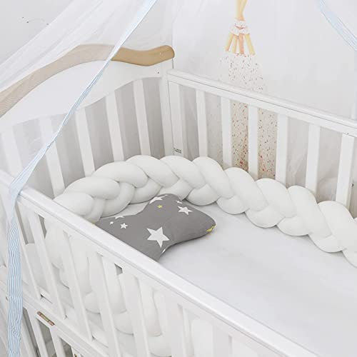 PTKG Bettschlange Geflochten, Bettschlange, Kantenschutz Bettumrandung Knotenkissen, Seitenschläferkissen, Bettschlange Baby, Zierkissen Stillkissen, cremefarben,A01,3m