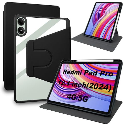 Lemxiee Funda para Xiaomi Redmi Pad Pro & Poco Pad 12.1 Case con Soporte Plegable & con Ranura para bolígrafo,Funda de Cuero PU + acrílico Transparente