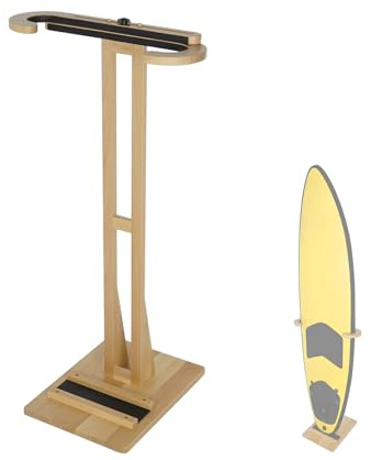 HIKULA Surfbrett-Ständer, für den Innenbereich, Shortboard- und Longboard-Organizer, bodenstehendes Design, Aufbewahrung und Display für Surfbrett und Skimboard, poliertes Strandholz, Braun