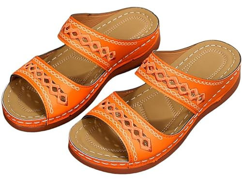 GYCF Donna Estive Ortopediche Sandali,Donna Estive Aperte Pantofole,Ciabatte Antiscivolo Pantofole,Comode Plateau Ciabatte,Ciabatte Punta Aperta,Arancia,35EU