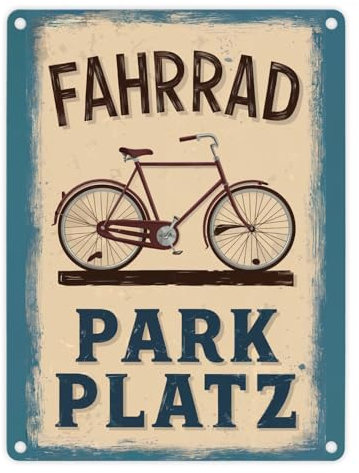 Vintage Fahrrad Parkplatz Metallschild in 15x20 cm Stilvolles altmodisches Schild in Blau mit charmanten Buchstaben auf Hintergrund