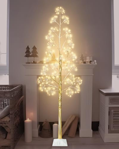 Succwoah 6FT Lighted Birch Tree Christmas Artificial Twig Tree with 660 LED Lights Timer 8 Mode Xmas Tree for Holiday Party Wedding Indoor Outdoor Decor