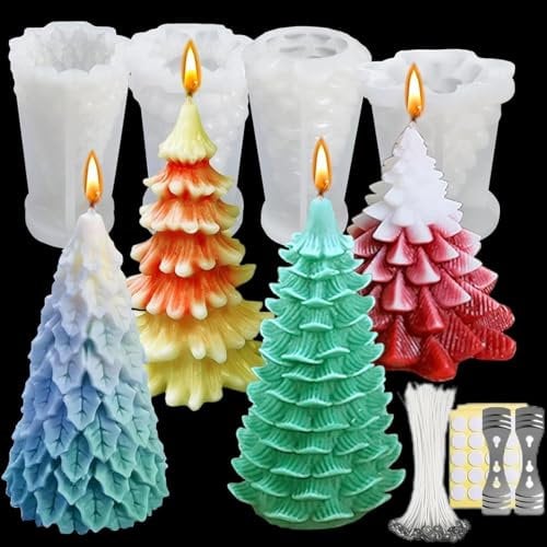 Kerzen Selber Machen set Weihnachtsbaum Kerzenformen zum Gießen Kerzen Form Weihnachten Christmas Silikon Kerzen Formen Christmas Silikonform für DIY Aromatherapie Kerzen Herstellung Supplies