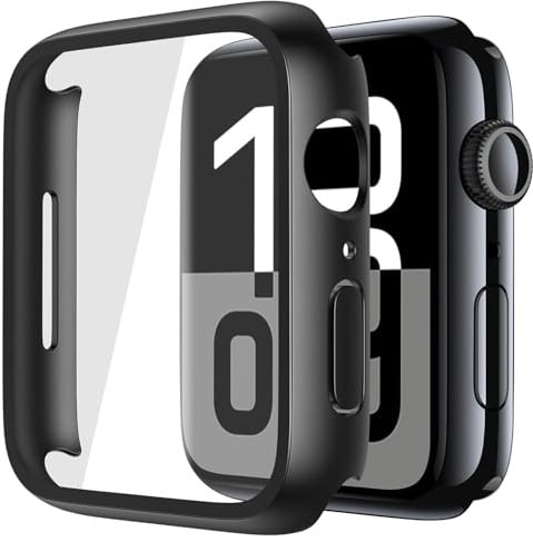 YoLin 2-Stück Mit Glas Ultradünne Displayschutz Kompatibel mit Apple Watch Series 11 / Series 10 42mm, PC All-Around Schutzhülle für iWatch 42mm (2 Schwarz)