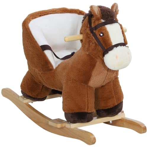 AIYAPLAY Kids Rocking Horse Plush Ride on Horse for Ages 18-36 Months Brown | Sound, Wood Base, Seat Safety Belt