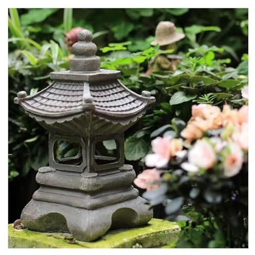 ESESE Garden Ornaments Outdoor, 34Cm/13.4Inch Resin Solar Zen Garden Pagoda Lantern, Garden Decorations Gifts Japanese Pathway Lamp for Zen Garden Landscape Décor