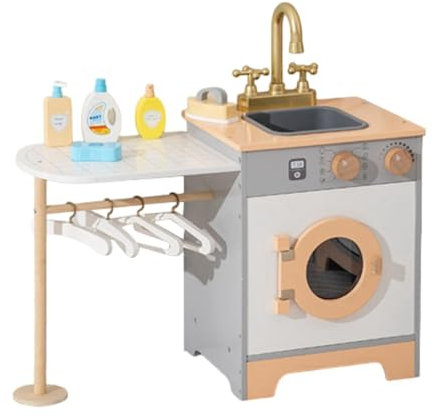 Fenteer Kinder-Waschmaschine spielt Set Kinder Holz Waschmaschine Spielset Jungen und Mädchen Spielzeug-Set Home Waschmaschine Spielzeug Kinder