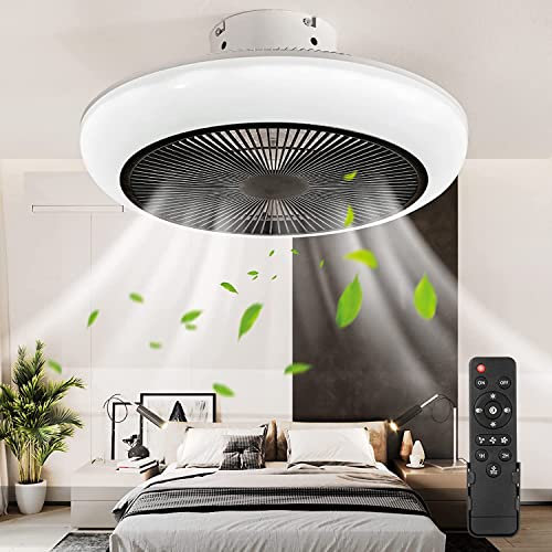 Ventilador de techo moderno sin aspas de 18 pulgadas con control remoto y luz LED regulable, montaje empotrado, luz de ventilador de perfil bajo con 3 opciones de color y 3 velocidades de viento