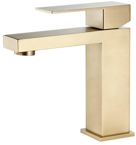 FBUKE Wasserhahn Bad Gold Mischbatterie waschbecken, wasserhähne bad Badarmaturen Mischer 1 Loch, Moderne Einloch Waschbecken armaturen für das Badezimmer,GEBÜRSTETES GOLD,SSRT304DE-BG