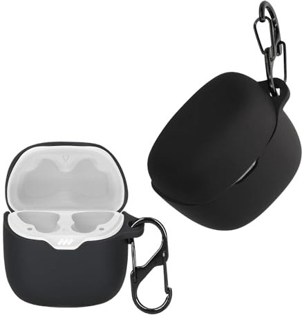 CONAPIKA Cover for JBL Tune Flex 2 with Carabiner, Ultra-Slim Shockproof Anti-Scratch Charging Earphone Protective Case Durable Flexible Liquid Silicone Protection Cover, Black