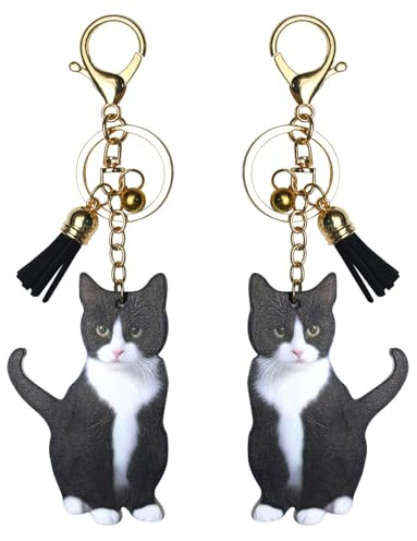 LunarCharm Lot de 2 porte-clés mignons en forme de chat, accessoire de voiture pour sac à dos, porte-clés animal chaton, Multicolore, XL