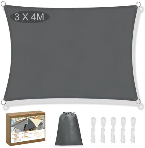 Toldo Vela Rectangular 3x4 M con Ojales,Malla De Sombreo, Tela Sombra Exterior, con 95% De Protección UV, Ideal para Terrazas, Jardines, Piscinas Y Camping