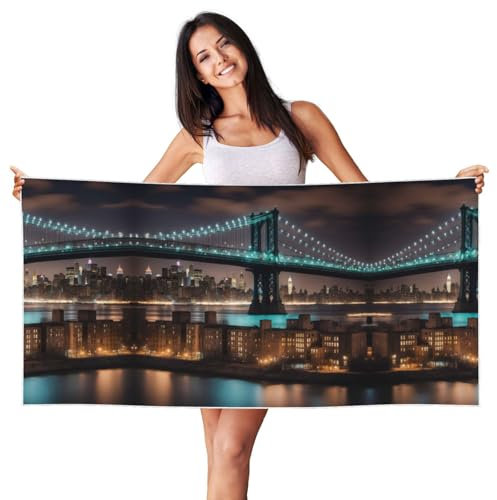 LXqlSS New York Manhattan Bridge Night Print Strandtuch, groß, dick, Pool-Handtuch, hoch saugfähig, weiche Plüsch-Strandtücher für Herren und Damen