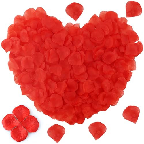 2000 Pièces Pétale de Rose Rouge Artificiels, Petale de Rose Rouges for Decoration Mariage, Saint Valentin, Anniversaire, Ambiance Romantique