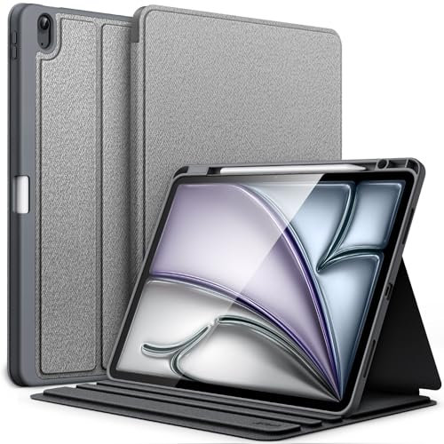 JETech Custodia per iPad Air 13 Pollici M3/M2 (2025/2024) con Portapenne, Sottile Folio Supporto Protettiva Cover, Multi-Angolo Visualizzazione, Auto Svegliati/Sonno (Nero) (Grigio Siderale)