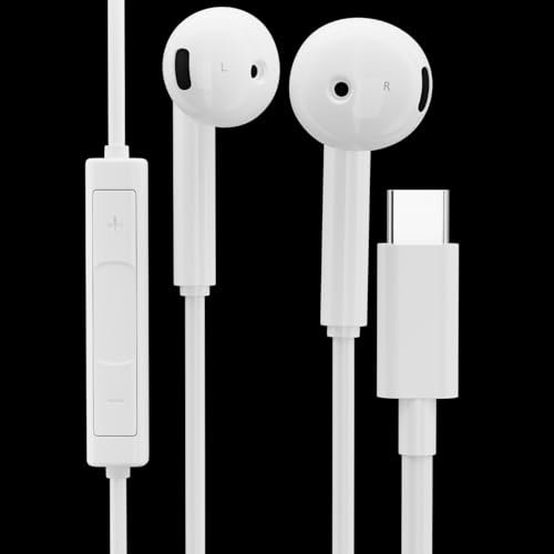 pluX For iPhone 16 Pro Max USB C Headphones For iPhone 16 16 17 Pro 15 16 17 Pro Max Air Type C Earphones In-Ear Wired Headphones with Mic and Volume Control HiFi Stereo Earbuds For iPhone 15 Pro Max