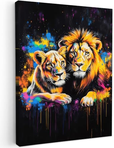 MuchoWow© Impression sur Toile Decoration Murale Peinture 50x70 cm Tableaux Art Décoratif Muraux Décoration Chambre Lions - Peinture - Couleurs