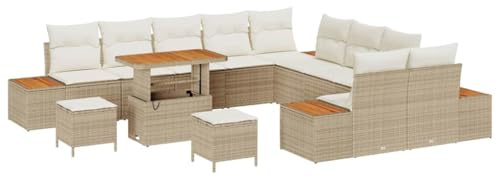 vidaXL 4-Sitzer Gartenbank mit Kissen in Beige aus Poly Rattan - Bequemes Gartensofa, modulares Design, wetterfest für Terrasse und Lounge.