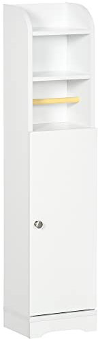 kleankin Slim Bathroom Storage Cabinet with 2 Open Shelves and Toilet Paper Roll Holder, Freestanding Bathroom Storage Unit with Adjustable Shelf, 23 x 18 x 100 cm, White