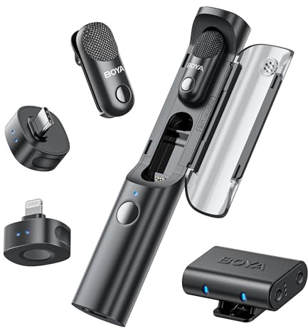 BOYA Magic Micrófono inalámbrico para iPhone/Android/Cámara/PC 7g Deformable 4 formatos en 1 Micrófono de Solapa 48 kHz/24 bits Microfono de Mano Reducción de Ruido IA 100m Micrófono de Escritorio