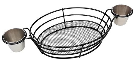 Cestas de comida rápida, cestas de soporte para patatas fritas, bandeja para servir, recipiente reutilizable con cuencos de inmersión, bandeja de acero inoxidable para perros calientes, hamburguesas