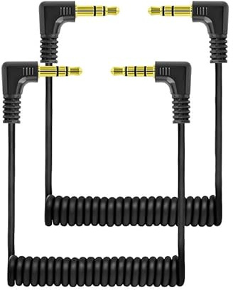 ThtRht 2 Pack 3.5mm Microphone Cable with 1/8'' Plug TRS to TRRS Jack Adapter Converter Spring Coiled Dual 3.5mm Patch Cable for Beats Studio Headset Headphone Audio DJI Mic Mini Microphone Camera