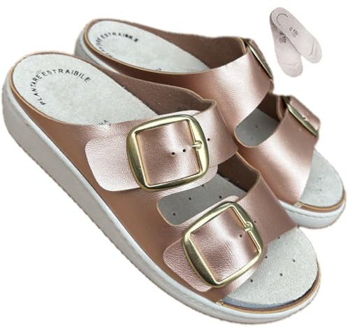 ciabatte DONNA a strappo ecopelle regolabili comfort PREST1GE SOFTY plantare memory estraibile anche plantari a misura (Rosa antico, 37, Sistema Taglie Calzature EU, Adulto, Donna, Numero, Media, 37)