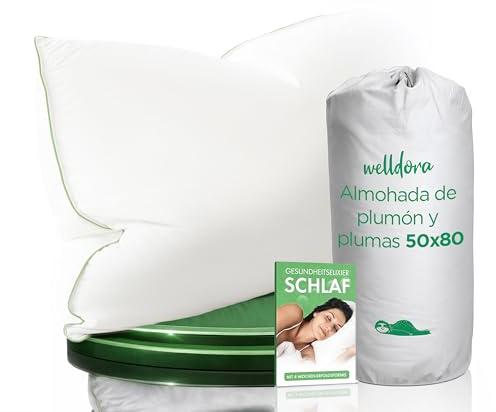 Welldora Cuscino 50x80, Premium 3-Camera, Piume e Piumini, Comfort Morbido | Cuscino in piuma dal tocco lussuoso da hotel, ideale per chi dorme supino o laterale | Cert. Oeko-Tex | Marchio Svizzero
