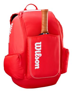 Wilson Super Tour Red Pickleball Rucksack, Mit doppelten Schlägertaschen für einfachen Zugriff & speziellem Schuhfach, Farbe: Rot