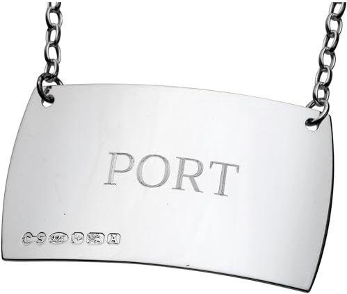 Cators Sterling Silver Decanter Labels (Port) - Heavyweight, Curved Spirit Decanter Label, Fully Hallmarked .925 Sterling Silver Labels for Spirit Decanters