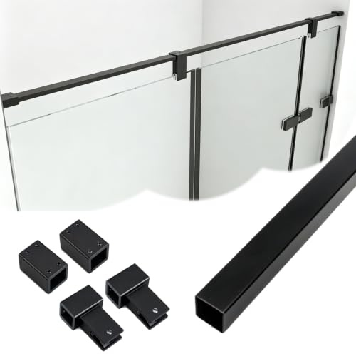 Black Heavy Duty Glass Fixed Support Arm with Clamp & End Cap, Wall Frameless Shower Door Stabilizer Bar Replacement, Home House Bathroom Partition Support Base(L 140cm(55in))