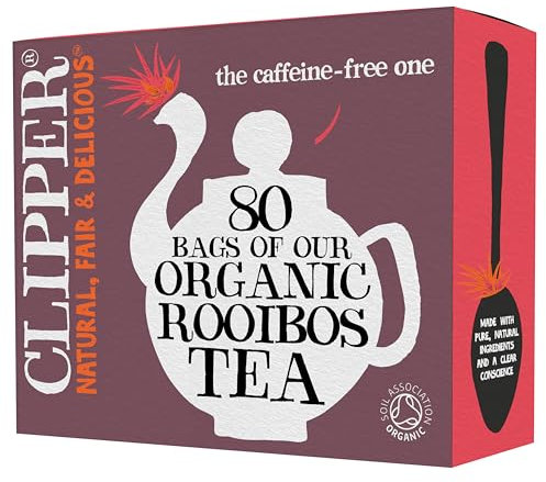 Clipper Organic Redbush Tea Bags | 80 Pure Caffeine Free Rooibos Tea Bags for Home or Office | Eco-Conscious Herbal Tea Bags | Natural, Unbleached, Compostable, Plant-Based & Biodegradable Teabags