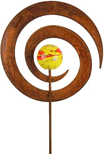 Edelrost Kreisel Gartenstecker mit Glaskugel /23cm x 100cm (1 STÜCK)