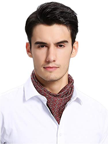 Prettystern Herren Seidentuch Satin Bandana Nickituch kleines Halstuch 53 cm 100% Seide Satin Tuch Rot Paisley 1.
