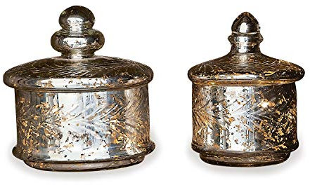 Loberon Glasdose 2er Set Elexa, Zwei Größen, mundgeblasen, Zwiebelturm-Knäufe, antik wirkende Bauersilber-Art, Wohn-Accessoire, Dekoration, Aufbewahrung, Glas, antiksilber