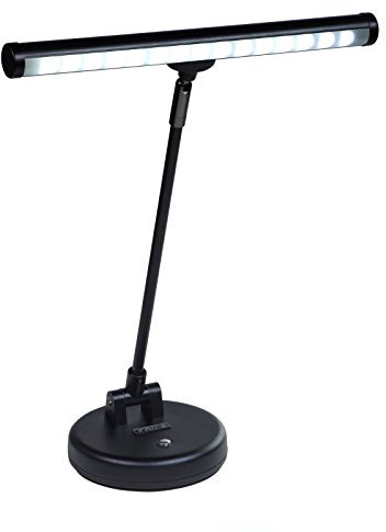 Fame PL-102 BK LED Pianolampe, Justierbare Energieeffiziente Klavierleuchte, 10 Power-LEDs, Drehbare Leuchtleiste, Robuste Rutschfeste Standfläche, USB-Adapter, 30cm Schirmbreite, 35cm Höhe, Schwarz
