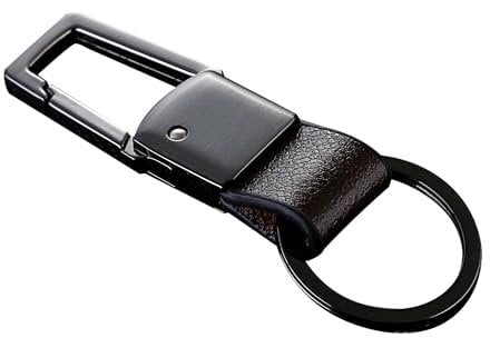 Cerbery® | Eleganter Schlüsselanhänger aus Leder mit Ringen und Geschenkbox | Schlüsselband Schlüsselbund Schlüsselhalter Schlüsselring Auto Foto Gravur Ring | Damen Herren | Geschenk (Schwarz)