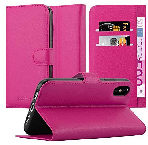 Cadorabo Hülle kompatibel mit Apple iPhone X/XS Handyhülle aus Premium Kunst Leder Flip Klappbare Stoßfeste Magnetische [Standfunktion] [Kartenfächern] Cover Hülle für iPhone X/XS Tasche in Pink