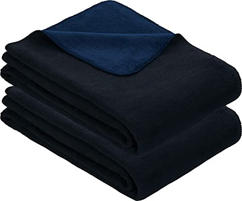 Erwin Müller Wohndecke, Wolldecke 2er- Pack blau/Marine Größe 150x200 cm - weich, temparaturausgleichend, atmungsaktiv, hautfreundlich (weitere Farben, Größen)
